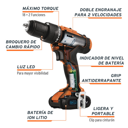 TRUPER ROTOMARTILLO / TALADRO / DESTORNILLADOR INALAMBRICO 3/8" 12794