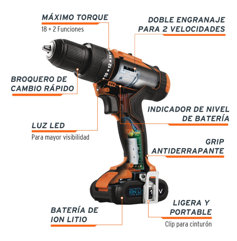 TRUPER ROTOMARTILLO / TALADRO / DESTORNILLADOR INALAMBRICO 3/8" 12794