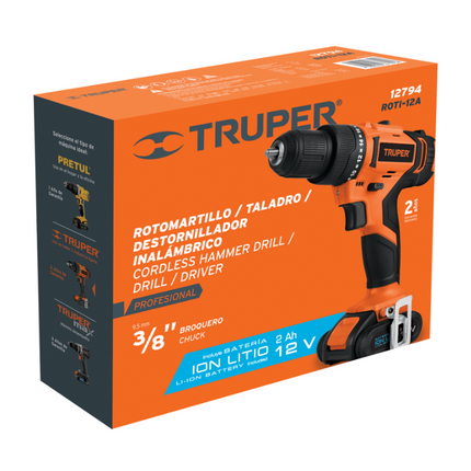 TRUPER ROTOMARTILLO / TALADRO / DESTORNILLADOR INALAMBRICO 3/8" 12794
