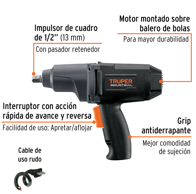 TRUPER PISTOLA ELECTRICA IMPACTO INDUST. 1/2" 900W IMP-1/2N 11682