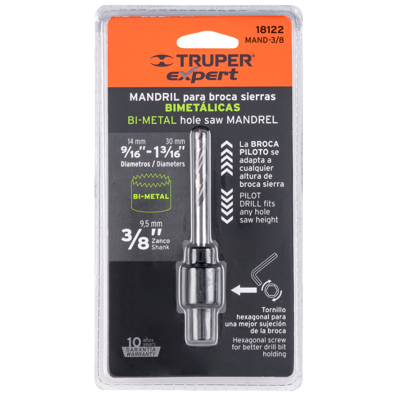 TRUPER MANDRIL PARA BROCA SIERRAS BIMETALICAS ZANCO 3/8" 18122