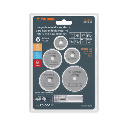TRUPER JUEGO DE MINI DISCOS SIERRA PARA HERRAMIENTA ROTATIVA 102328
