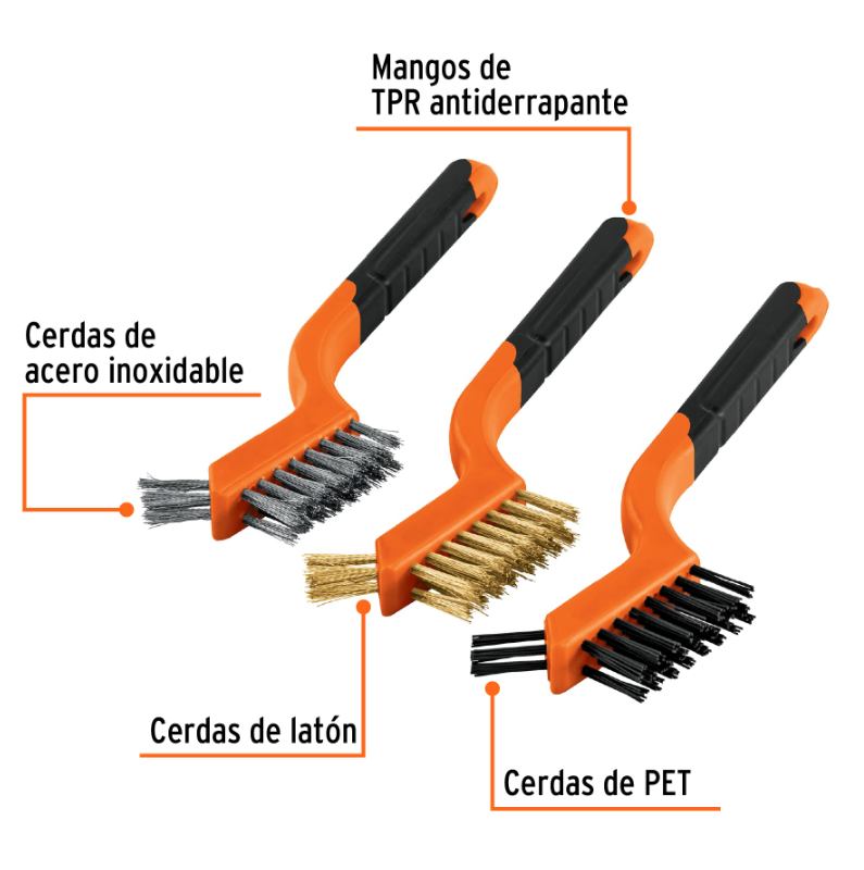 TRUPER JUEGO DE MINI CEPILLOS DE ALAMBRE 3 TIPOS DE ALAMBRE 10652
