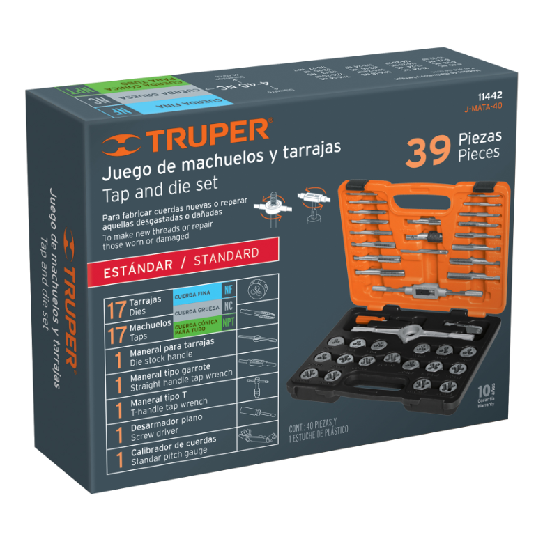 TRUPER JUEGO DE MACHUELOS Y TARRAJAS 40 PIEZAS 11442