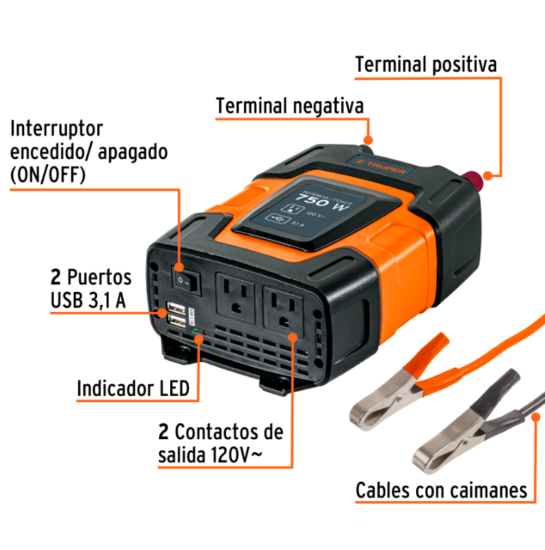 TRUPER INVERSOR DE CORRIENTE CON PUERTOS USB - 10490