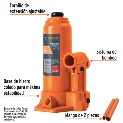 TRUPER GATO HIDRAULICO TIPO BOTELLA  4 TONELADAS 14812