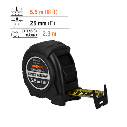 TRUPER FLEXOMETRO 5.5 MTS CINTA NEGRA  11745