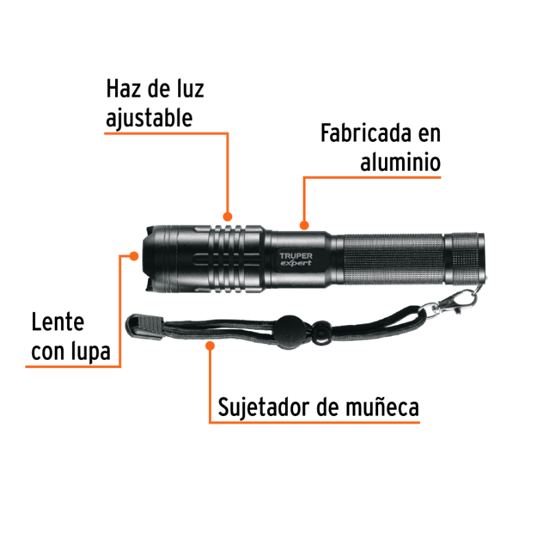 TRUPER EXPERT LINTERNA DE ALUMINIO LED 500 LUMENES LIXR-2AA 16777