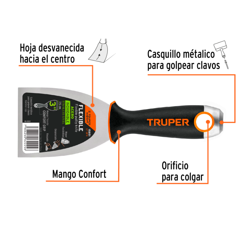 TRUPER ESPATULA FLEXIBLE 3" ACERO INOXIDABLE 15851