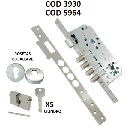 KIT CERRADURA DE INCRUSTAR CON CILINDRO 4 BUL 3930