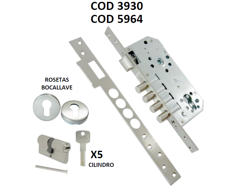 KIT CERRADURA DE INCRUSTAR CON CILINDRO 4 BUL 3930