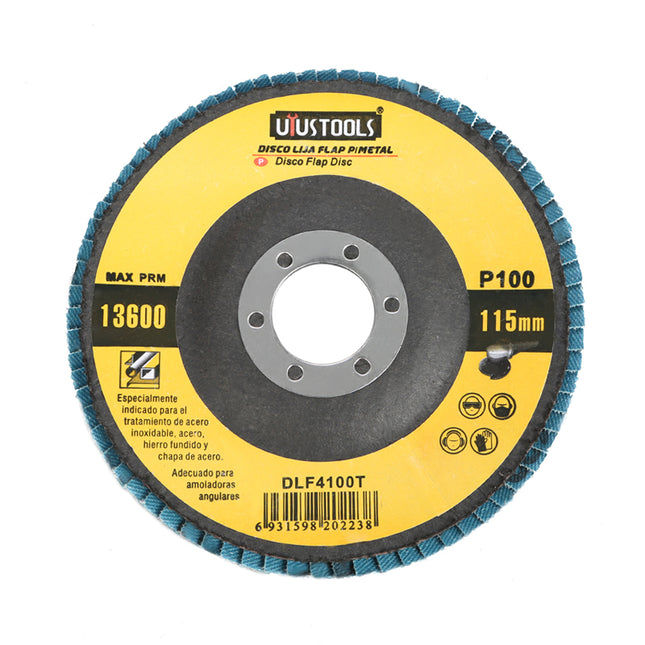 UYUSTOOLS DISCO FLAP GRANO 100 ACERO UNIDAD  4-1/2" DLF4100T