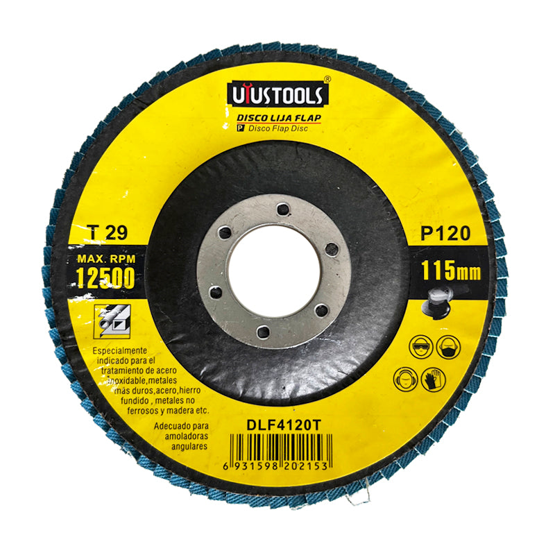 UYUSTOOLS DISCO FLAP GRANO 120 ACERO UNIDAD  4-1/2" DLF4120T