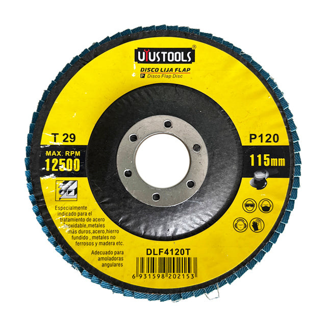 UYUSTOOLS DISCO FLAP GRANO 120 ACERO UNIDAD  4-1/2" DLF4120T