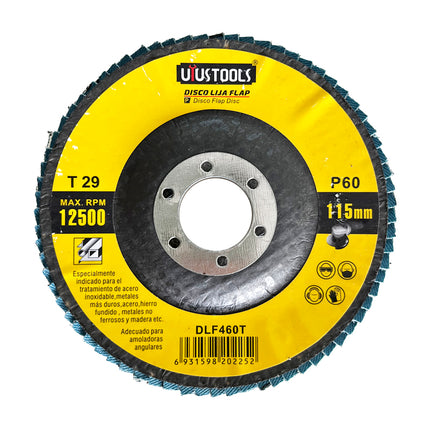 UYUSTOOLS DISCO FLAP GRANO 60 ACERO UNIDAD  4-1/2" DLF460T