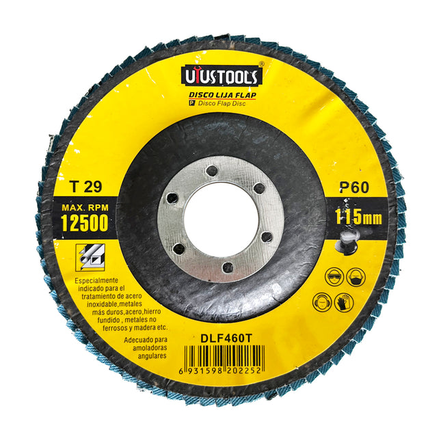 UYUSTOOLS DISCO FLAP GRANO 60 ACERO UNIDAD  4-1/2" DLF460T
