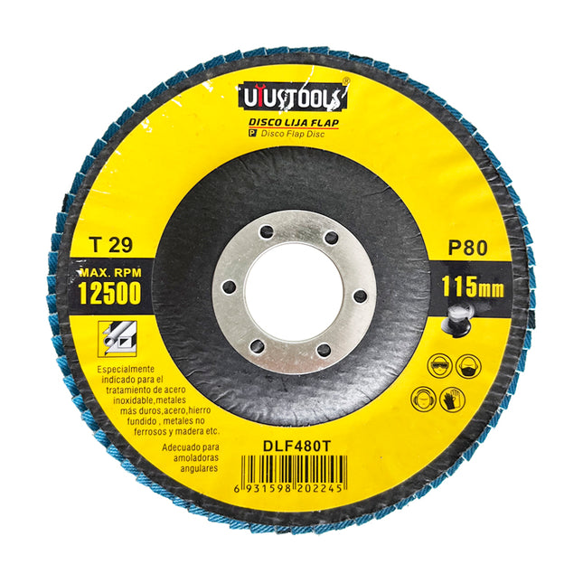 UYUSTOOLS DISCO FLAP GRANO 80 ACERO UNIDAD  4-1/2" DLF480T