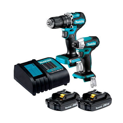 MAKITA COMBO TALADRO PERCUTOR 1/2" 18V + ATORNILLADOR DE IMPACTO BL XPT DLX2414YX7