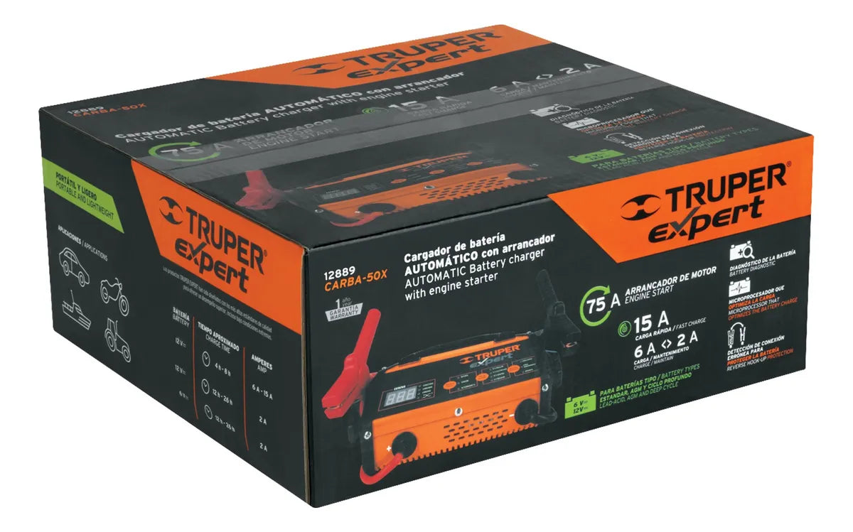 TRUPER CARGADOR DE BATERIA AUTOMATICO CON ARRANCADOR 12889