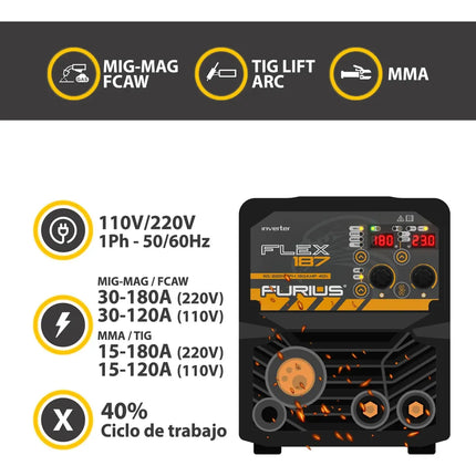 FURIUS SOLDADOR INVERSOR MULTIPROCESOS FLEX 180A FW187