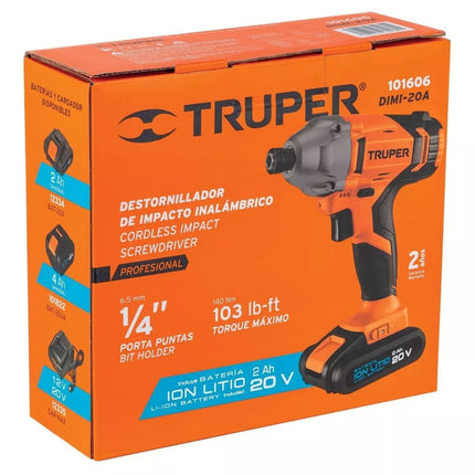 TRUPER DESTORNILLADOR INALAMBRICO DE IMPACTO 20V 1/4" DIMI-20A