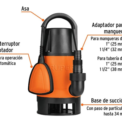 TRUPER BOMBA SUMERGIBLE  AGUA SUCIA PLASTICA 1 1/2 HP 12604