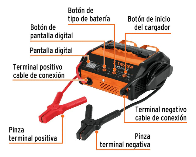 TRUPER CARGADOR DE BATERIA AUTOMATICO CON ARRANCADOR 12889