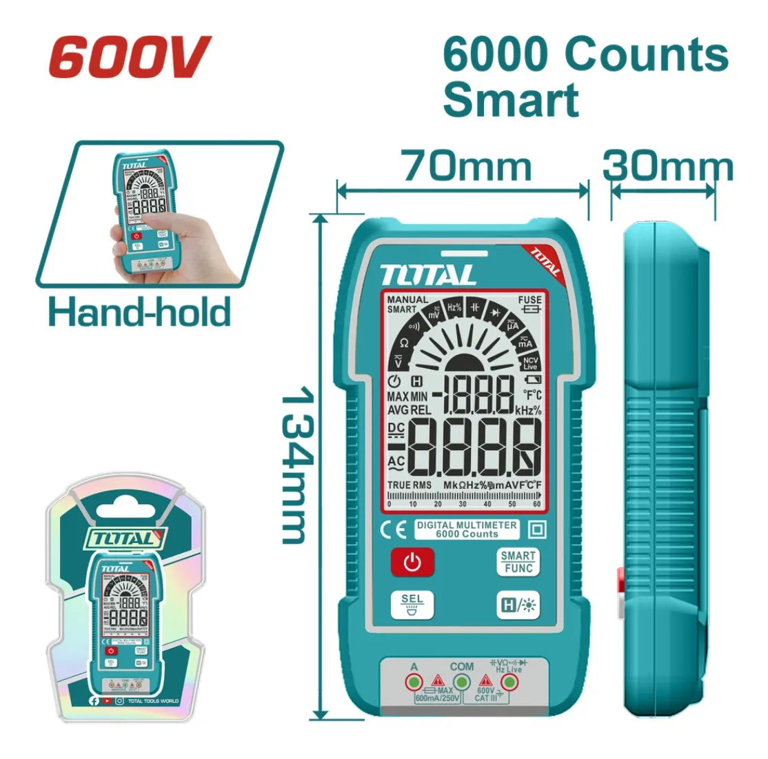 TOTAL MULTIMETRO DIGITAL 600V INDUSTRIAL TMT516004