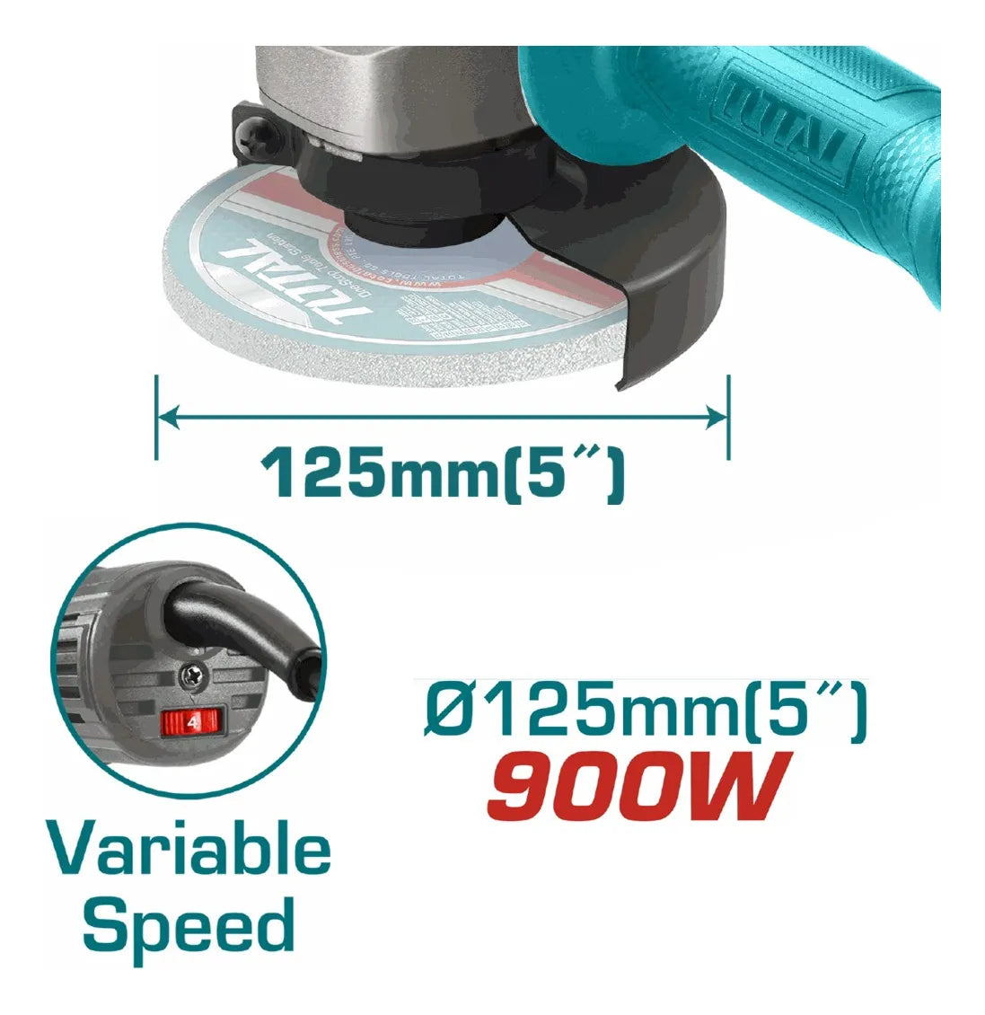 TOTAL PULIDORA ANGULAR 4-1/2" 900W VELOCIDAD VARIABLE UTG109125565