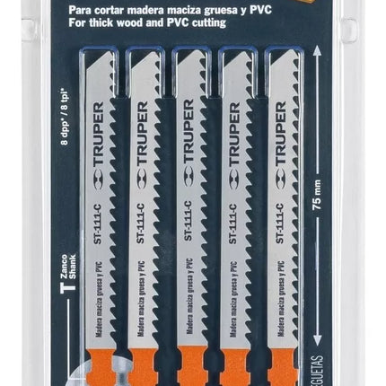TRUPER SEGUETAS PARA SIERRA CALADORA PARA CORTAR MADERA MACIZA GRUESA Y PVC PAQUETE X 5 UNIDADES 18127