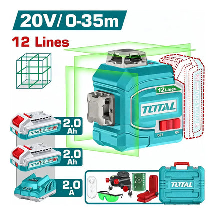 TOTAL NIVEL LASER 0-35M LUZ VERDE 3D 12 LINEAS 20V UTLL3012165