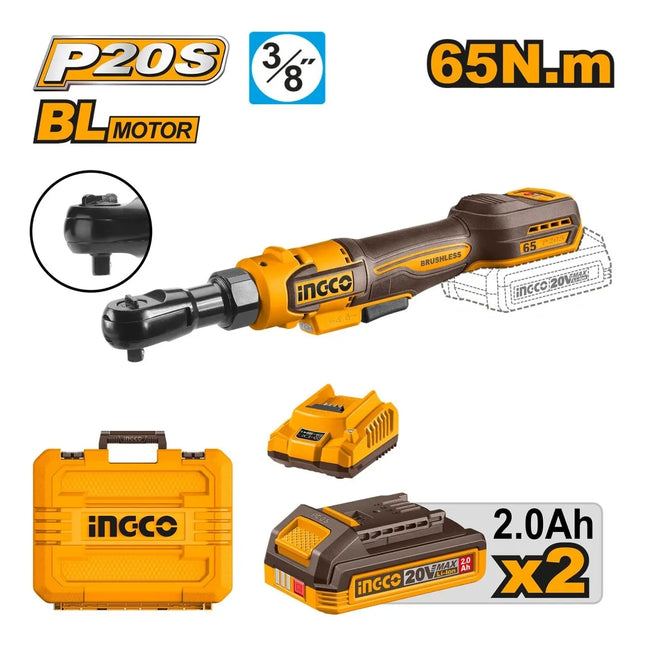 INGCO RATCHET M3/8 20V 65NM + 2 BATERIAS Y CARGADOR  UCDRLI20652