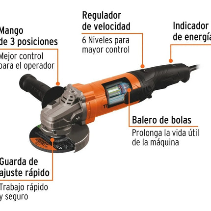 TRUPER PULIDORA ESMERILADORA ANGULAR DE VELOCIDAD VARIABLE 4-1/2" 1100W - 100902