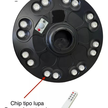 LAMPARA SOLAR 300W UFO CON TUBO 430MT (100MT CUADRADOS) IP65, 12HORAS DE CARGA (5V/25W) SERIES MEGAWATT CON CONTROL REMOTO