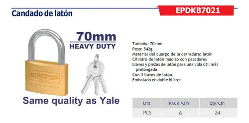 EMTOP CANDADO 70MM BRONCE EPDKB7021