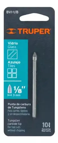 TRUPER BROCA PARA VIDRIO Y AZULEJO DE 1/8" PUNTA DE CARBURO DE TUNGSTENO BVI-1/8 11700