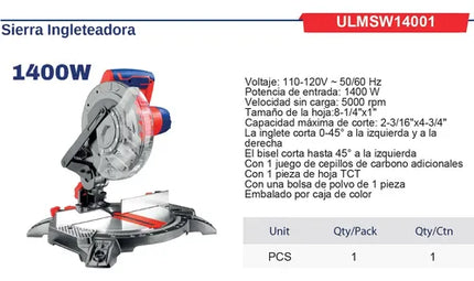 EMTOP SIERRA INGLETEADORA DE 8-1/4" 1400W ULMSW14001