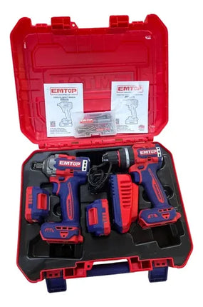 EMTOP COMBO TALADRO PERCUTOR 1/2" 20V 66 N.M + LLAVE DE IMPACTO 1/2" 405 N.M ULCKL20286