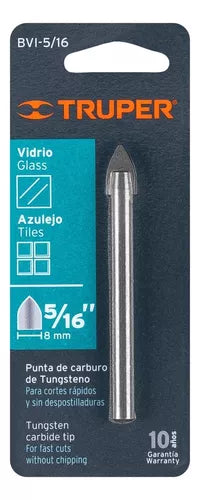 TRUPER BROCA PARA VIDRIO Y AZULEJO DE 5/16" PUNTA DE CARBURO DE TUNGSTENO BVI-5/16 11703