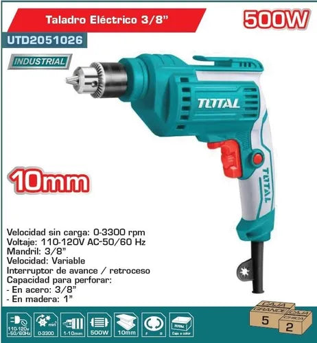 TOTAL TALADRO ROTATIVO 3/8" 500W UTD2051026