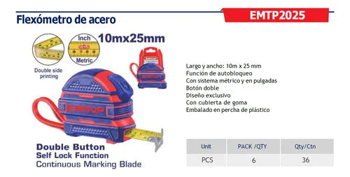 EMTOP FLEXOMETRO INDUSTRIAL 10 MTS EMTP2025