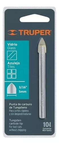 TRUPER BROCA PARA VIDRIO Y AZULEJO DE 3/16" PUNTA DE CARBURO DE TUNGSTENO BVI-3/16 11701