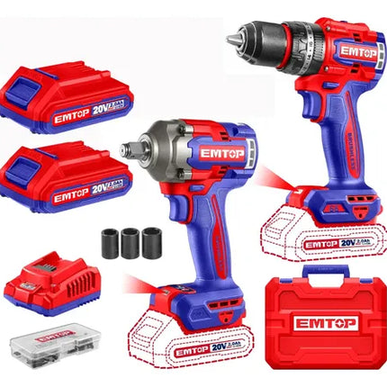EMTOP COMBO TALADRO PERCUTOR 1/2" 20V 66 N.M + LLAVE DE IMPACTO 1/2" 405 N.M ULCKL20286