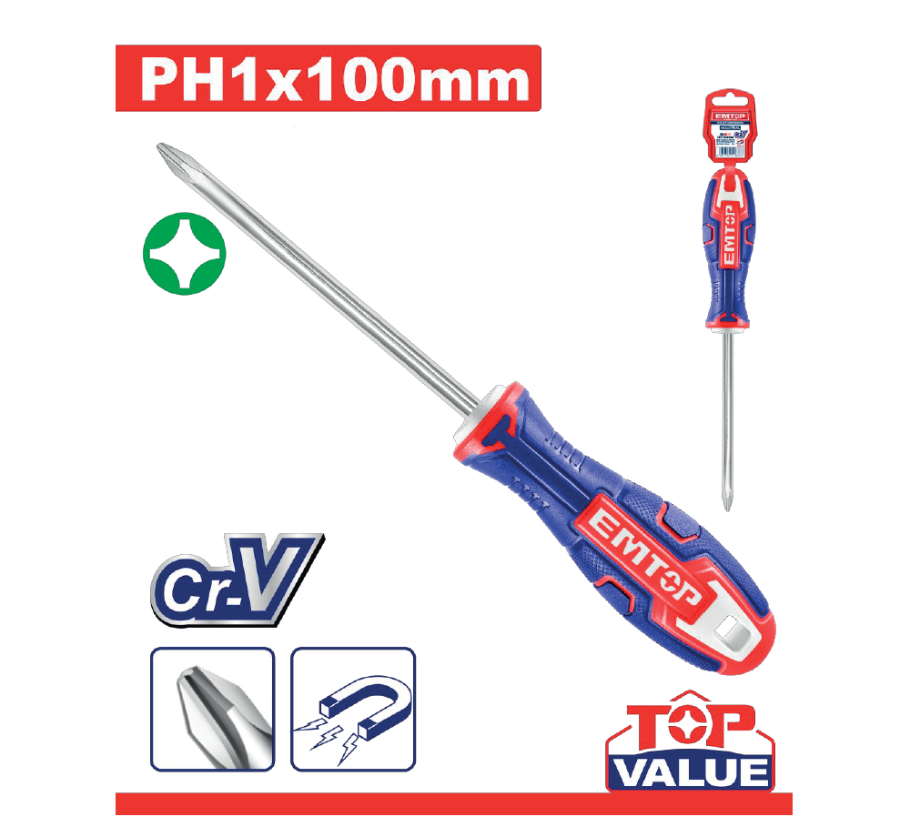 EMTOP DESTORNILLADOR ESTRELLA PH1 X 100MM - ESDRPH1100