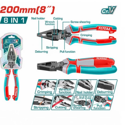 TOTAL ALICATE COMBINADO MULTIFUNCION 8 EN 1 - 8" THTMF186