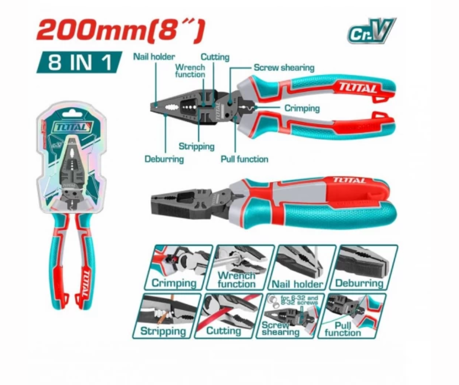 TOTAL ALICATE COMBINADO MULTIFUNCION 8 EN 1 - 8" THTMF186