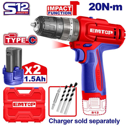 EMTOP TALADRO DE IMPACTO INALAMBRICO 12V ECIDL12206