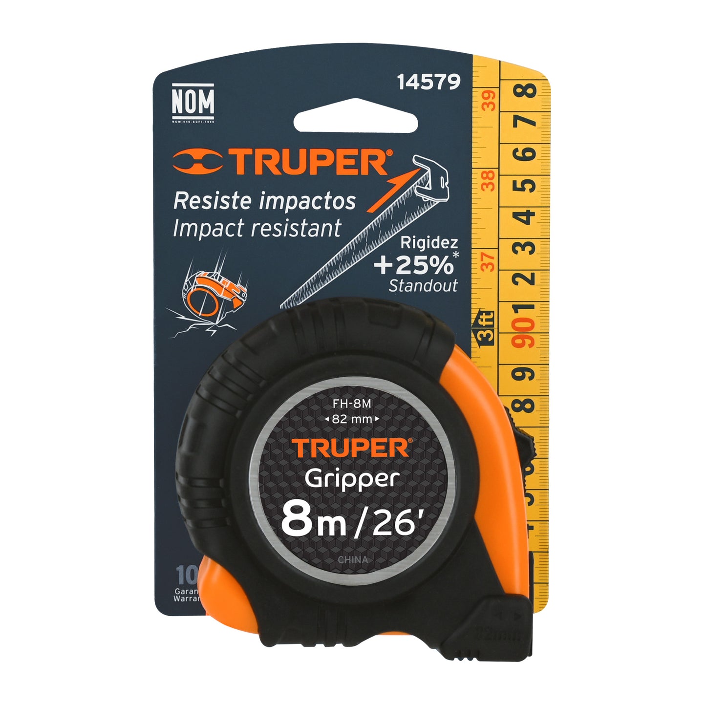 TRUPER FLEXOMETRO ENCAUCHETADO 8 MTS 14579