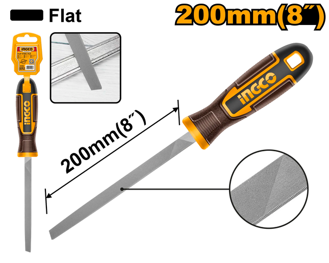 INGCO LIMA PLANA CON MANGO 200MM 8" HSFF088