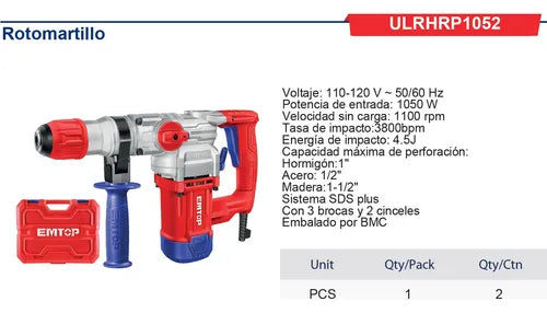 EMTOP ROTOMARTILLO PERFORADOR 1050W ULRHRP1052